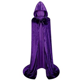 Negro Largo Capa con Capucha Terciopelo Disfraz de Halloween para Hombre y Mujer, para adolescentes, adultos, Bruja, Vampiro, Halloween Navidad Fiesta Disfraces Cosplay (Morado, L)