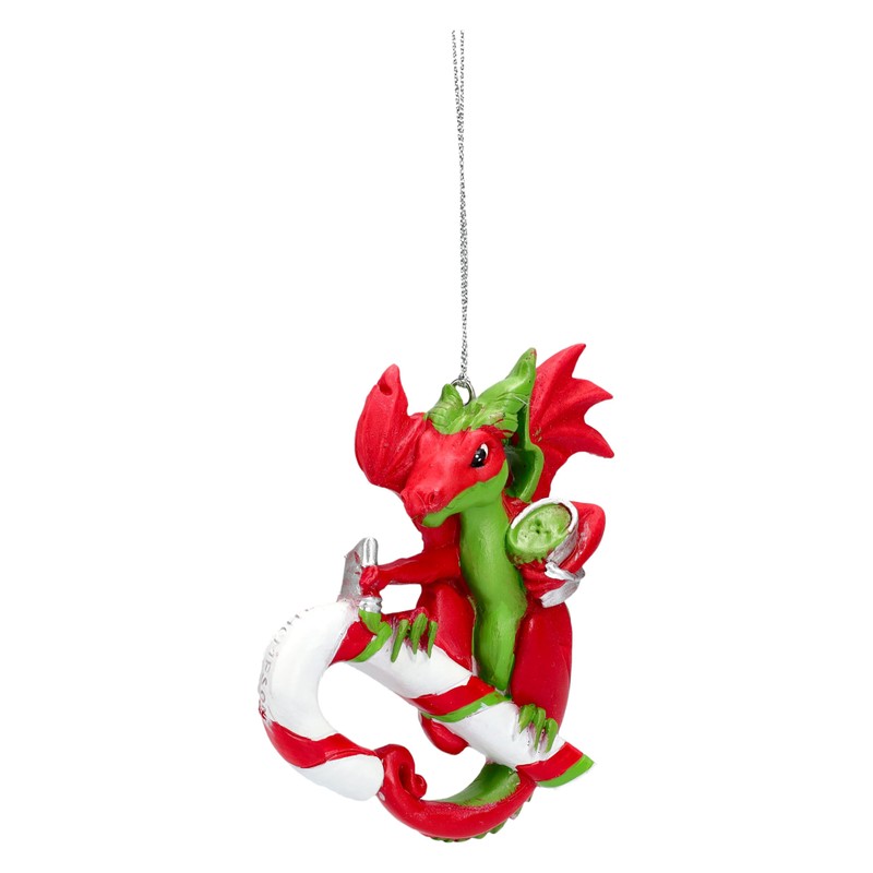 Fairy Tale Dragon on Candy Cane 10cm - Red Green