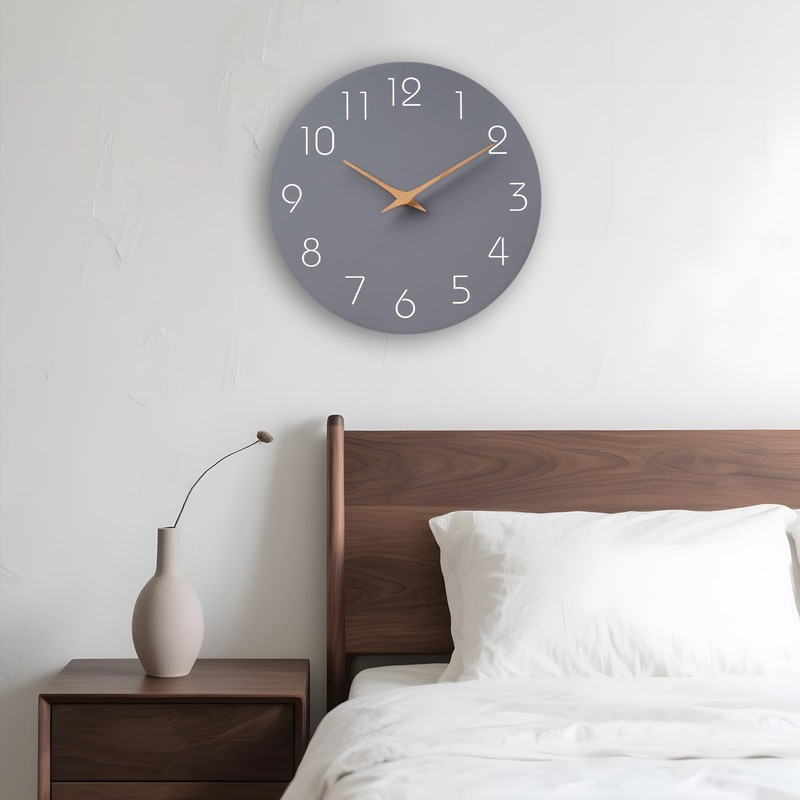 Mosewa Wall Clock 8 Inch Gray Battery Operated Silent Non