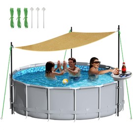 Vidoya Above Ground Pool Canopy Sunshade Set with Storage Tray - Pool Shade Sail Triangular 13'x13'x13' for 15-22 FT Pools, UV-Resistant Shade Cloth, Swimming Pool Awning Cover for Deck, Patio, Garden