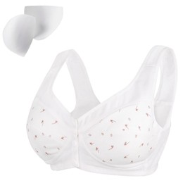 Numgug Daisy Bras for Older Women, Front Snap Closure Bras,with Move Padded Comfort Bra for Senior Women, White, 36