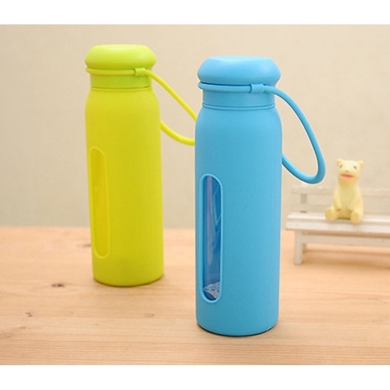 17 Oz Sport Glass Water Bottle with Silicone Sleeve Eco