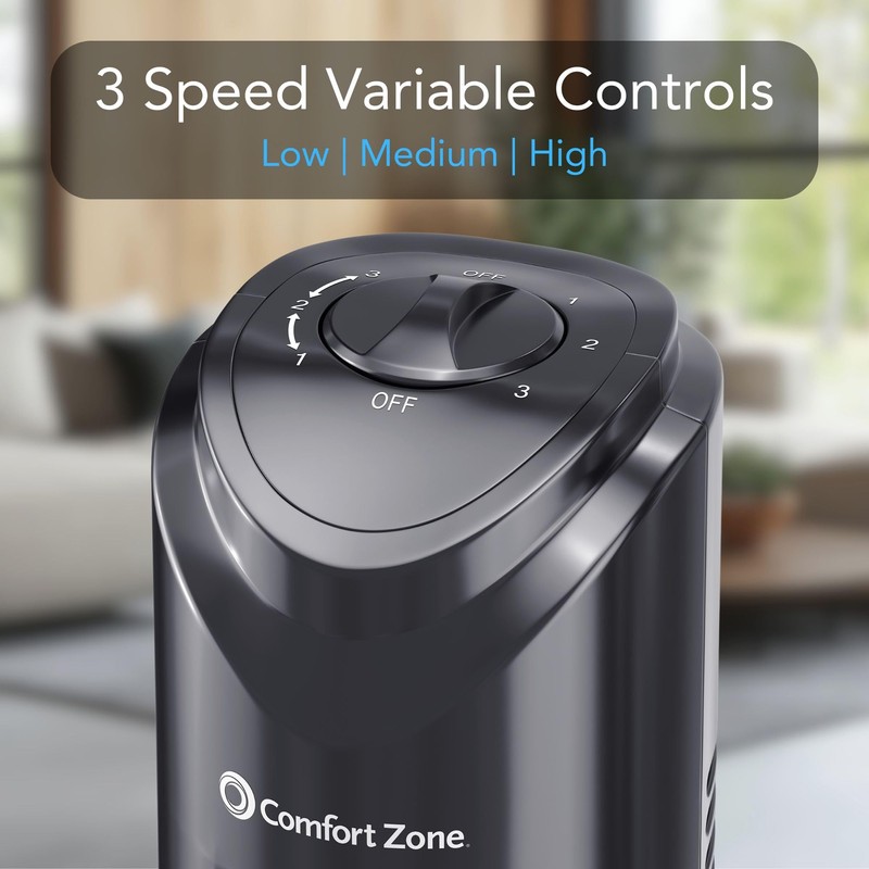 Comfort Zone Tower Fan for Bedroom, 32 inch, 3 Speeds,