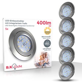 B.K.Licht - Set of 5 LED Recessed Spotlights, 230 V, Swivelling, Warm White Light Colour, Hole Size 68 mm, LED Spotlight, Flat, Ceiling Spots, LED Spotlights, Recessed Spotlights, 86 x 26 mm, Matt