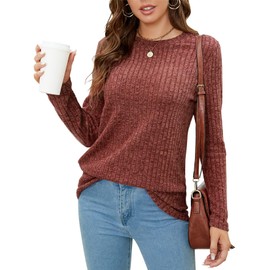 SimpleFun Lightweight Sweaters for Women Long Sleeve Crewneck Fall Pullover Sweater Tops (Caramel,M)