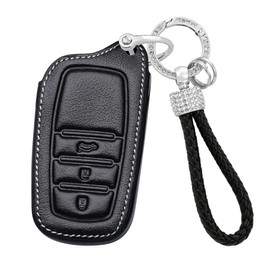 ontto Leather Car Key fob Cover fit for Toyota RAV4 Corolla Cross Yaris GR Cross Hybrid CHR Prius Hilux Key case Holder Shell Key Chain Keyring Protector Accessories car Styling 3 Buttons Black A