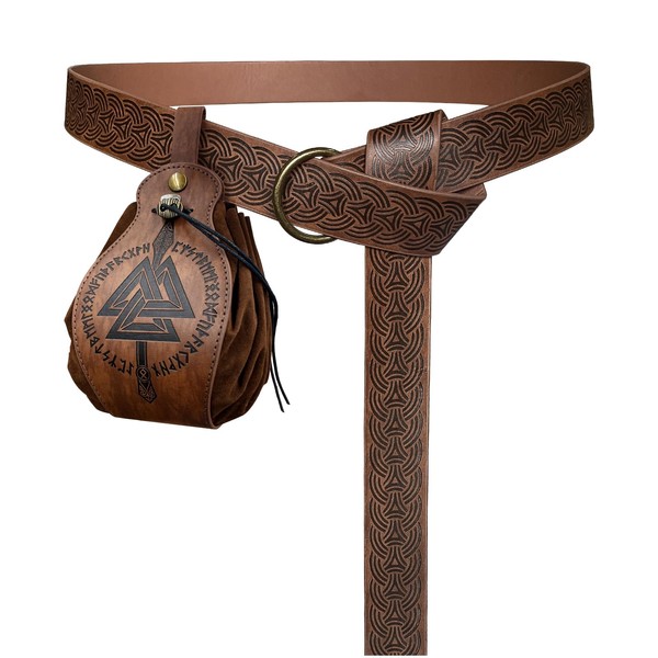 HiiFeuer Medieval Embossed O Ring Belt with Portable Gungnir Drawstring