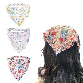 Aesthetic Hair Scarf for Women Flower Head Scarf for Women Headband Hair Bandana Elastic Floral Hair Accessories for Long Short Hair Scarves Pack for Girls Kerchief Headband for Women Headscarf 3Pcs