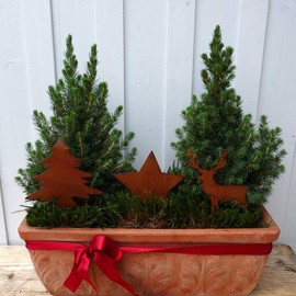 Garden Stake Star Tree Deer Set of 3 in Rust Look Metal Decoration Varnished