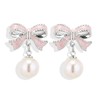 SIXDUTON Pearl Earrings Bow for Women, Gold Ribbon Bow Knot