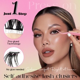 Self Adhesive Eyelashes Clusters, D Curl Natural Lash Extensions No Glue Needed Eyelashes with Lash Tweezers DIY Eyelash Extensions Kit Self-adhesive Lash Clusters Mixed 8-16mm(pre glued-MJ06)