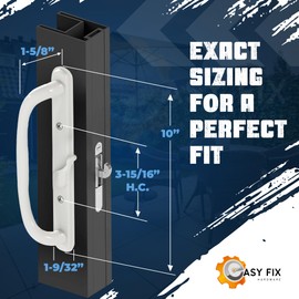 10" Olympus Sliding Patio Glass Offset White Pull Handle Set Replacement - Non-Keyed Handle fits 3 ¹⁵/₁₆ inches Hole Spacing, and 1-1/4" to 2-1/4" Door Thickness - Fix and Repair Door Hardware