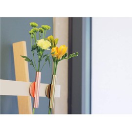 DINOWIN Metal Flower Vase, Wall Vase, Geometric Container, Dried Grasses and Metal Stand, Vases by Ornament, Artificial Flower, Modern Art, Flowers Arrangement (Rose Gold)