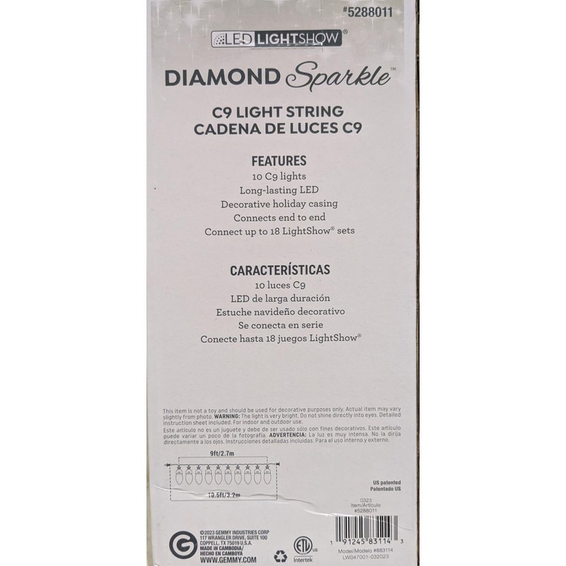 Gemmy Lightshow 'Diamond Sparkle' C9 White LED Light String -