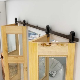 TSMST 9ft/108 Bifold Sliding Barn Door Hardware Kit for 4 Doors, Heavy Duty, Quiet Operation, Rustic Style, Steel, 1.58 inches Thick, Kit Includes Hardware, No Doors