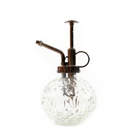 Hniuyun Glass Plant Mister Spray Bottle, 6.5inch Tall Vintage Round Spritzer with Bronze Plastic Top Pump for Watering Your Garden (Clear)
