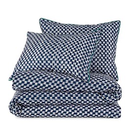 Novogratz Petite Painted Check 144 Thread Count 100% Cotton Percale Fun, Soft, Cozy, Easy Care, Vibrant Geometric Pattern Printed Comforter Set, Deep Indigo, King