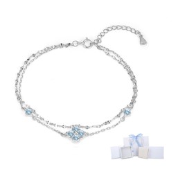 FH.bird Pink Tourmaline Bracelet, Women's October Birthstone, Four Leaf Clover, Lucky Flower, 925 Silver, Hypoallergenic, Blue, Simple Accessory, Popular Birthday Gift, Silver, Cubic Zirconia