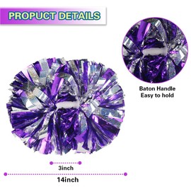 Lovecheer 2PCS Purple and Silver Cheerleading Pom Poms Holographic Cheerleader Pom Poms with Baton Handle for Sports Team Spirit Cheer Dance