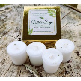 White Sage Box of 4 Votive Candles Natural Sage Organic Sage Cleansing Clearing Purifying