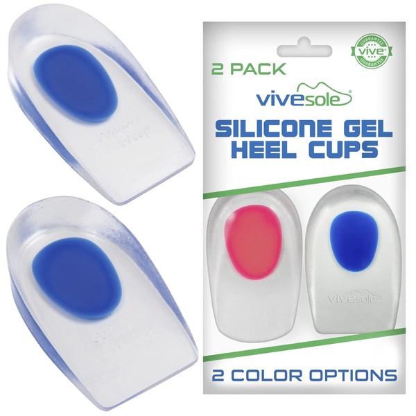 ViveSole Gel Heel Cups for Pain, Plantar Fasciitis (Pair) - Silicone Insert Pads for Relief, Bone Spurs, Shoes, Achilles Treatment - Foot Comfort Support Protectors for Women, Men - Massaging