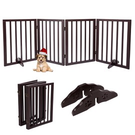 Free-Standing Pet Gate for Dog Wooden Dog Playpen for Doorways House Indoor Barrier Foldable Wood Safety Dog Fence with 4 Panels 24 Inch Wide Dog Gate for Puppy Doggie Support Feet Included