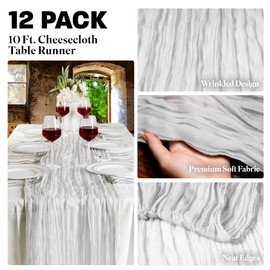 Cheesecloth Table Runners| 10ft Spring & Wedding Decor|Boho Bridal Shower| Rustic Reception, Wedding Decorations for Tables & Chairs by Home of Dutton (12 Pack)