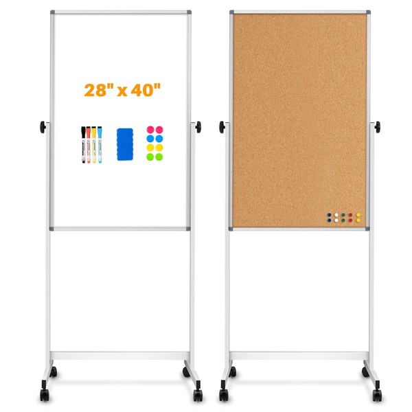 [15 Sq/ft] Large Rolling Whiteboard & Corkboard Combo with Stand,