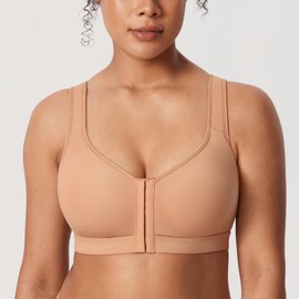 DELIMIRA Women's Inbarely Plus Posture Bras Front Closure Lightly Padded Plus Size Wireless Full Coverage Bra Barely Buff 38C