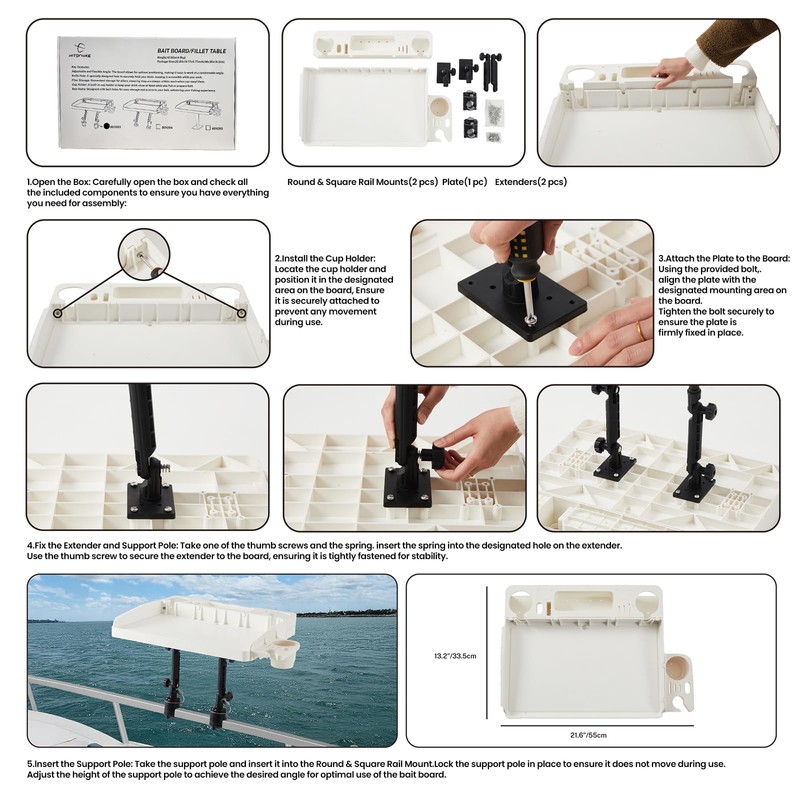 HITORHIKE Bait Board Set with Mounts & Extenders – White