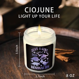 CIOJUNE Dinosaur Gifts, Dinosaur Gifts for Girls Women, Gifts for Dinosaur Lovers, Just a Girl Who Loves Dinosaurs Cedar Scented Candles, Purple Dinosaur Scented Candles for Home