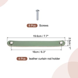 sourcing map 4 Pcs Leather Curtain Rod Holder, Leather Wall Hooks Wall Hanging Strap with Screw for Towel Bathroom Kitchen Bedroom, Green