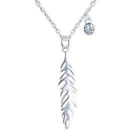 feilok Feather Necklace For Women Pendant Necklace, 925 Sterling Silver Necklace with Cubic Zirconia