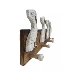 Handmade HAND CARVED WOOD PELICAN BIRD WALL ART TOWEL HANGER HOOKS POOL TROPICAL ISLAND