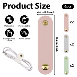 6pcs Leather Cord Organizer Reusable Cable Straps PU Leather Cable Organizer Phone Cord Ties Charging Cord Power Cord Headphone Travel Organizer USB Holder Multipurpose Cord Holder Snap Closure