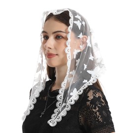 Bozidol Triangle Lace Mantilla Veil: White Short Butterfly Lace Mantillas for Church Women Catholic Chapel Veils Latin Mass Head Covering