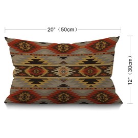 BGBDEIA American Southwest Print Cushion Cover, Ethnic Aztec Geometric Pattern Boho Pillow covers, Rectangle throw pillowcase with invisible zipper for sofa & couch 30 x 50 cm(12 x 20 inch)