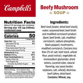 Campbell's Condensed Beefy Mushroom Soup, 10.5 oz Can (12 Pack)