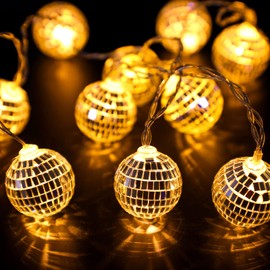 BBTO 9.84 ft Long LED Disco Ball Decorations 1.57 inch Mirror Disco Balls Ornaments Battery Operated Mini Disco Ball with String for 70s Disco Christmas Party Supplies(Warm White)