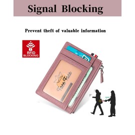 SUBORAWOS Slim Minimalist Wallet, Front Pocket Wallets, RFID Blocking, Genuine Leather Credit Card Holder for Men&Women (Red)