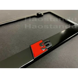 License Plate Frame Shop 1x Black Trim "S SPORT LOGO" 3D Emblem Badge BLACK Stainless License Plate Frame