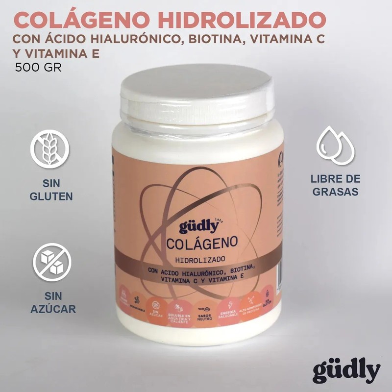 Colágeno Hidrolizado Gudly Ácido Hialurónico Biotina 500gr Sabor Sin Sabor