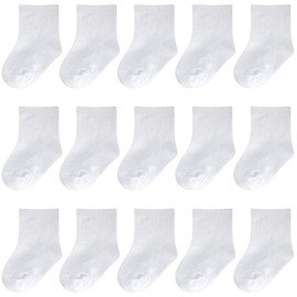 Baby Socks Infant White Crew Socks 15 Pack Newborn Dress Socks Baptism Christening Baby Girls Boys (White, 0-3 Months)