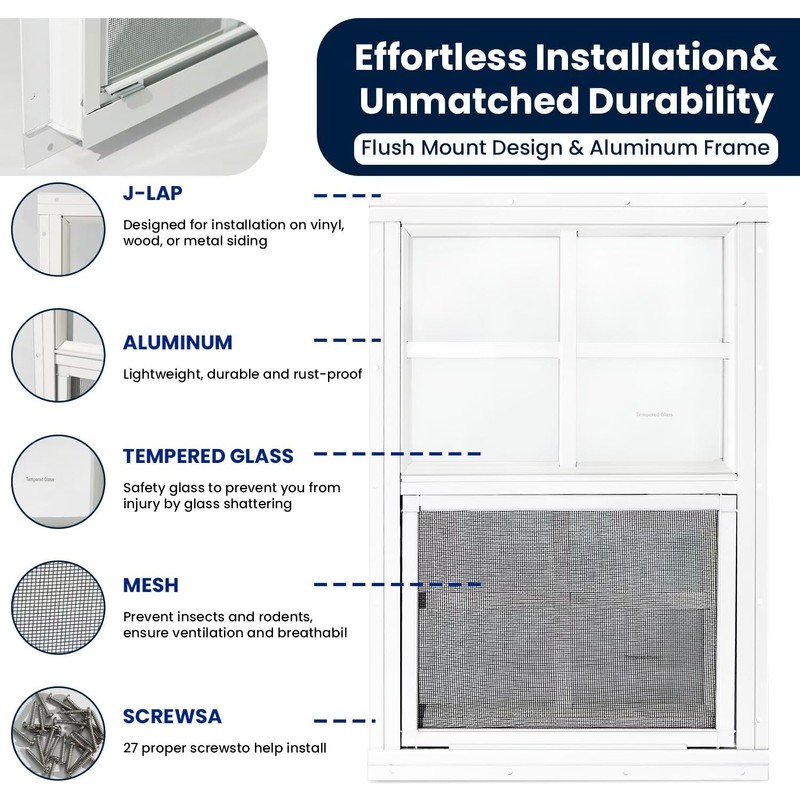 COLORPAPA 2 Pack Shed Windows,12" x 18" Small Sliding Windows,Flush