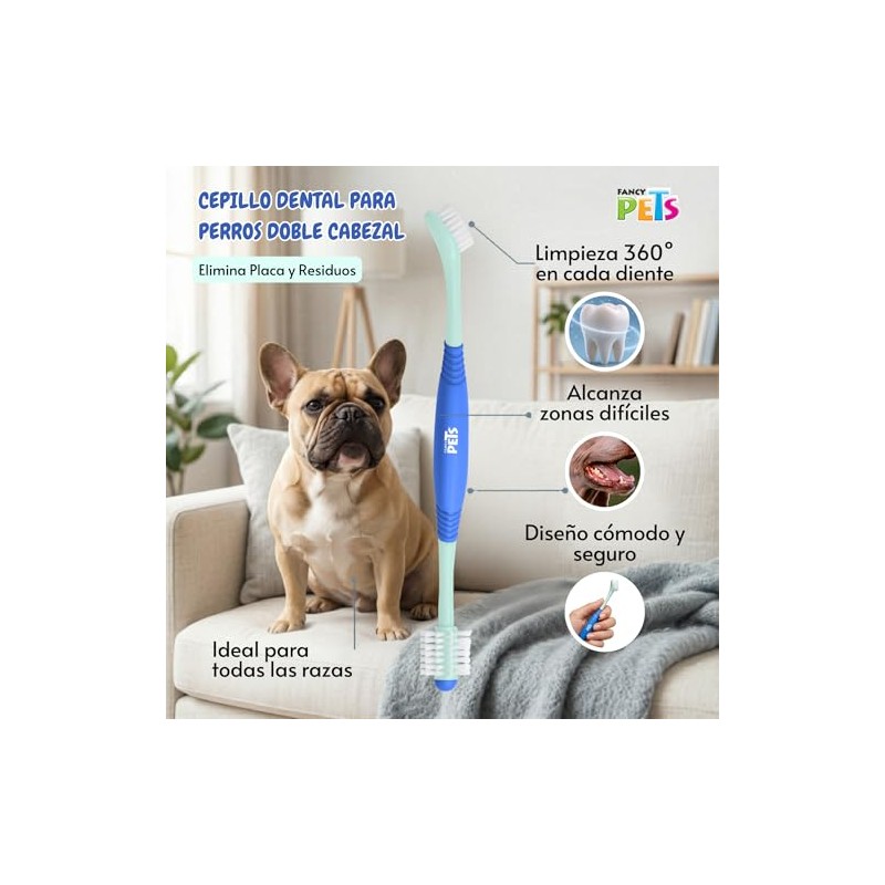 Fancy Pets Cepillo Dental de Doble Cabezal 360 para Perro