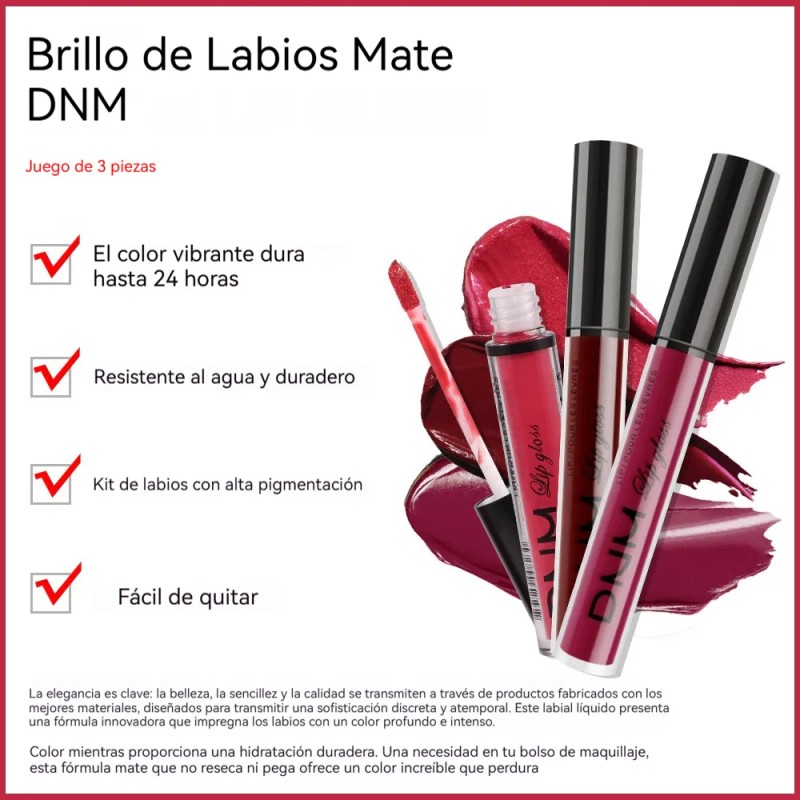 Kit Lápiz Labial Líquido Mate De Larga Impermeabl Y Duración