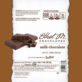 Ethel M Chocolates Premium Milk Chocolate Bars Set of 8 Individually Wrapped Chocolate Candy Bar, 39.1 Gram Each