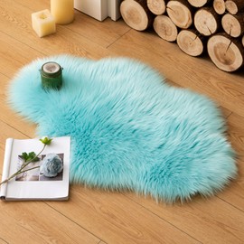 MIULEE Faux Fur Area Rugs Sheepskin Rugs Faux Fluffy Mat Fleece Chair Cover Seat Pad Soft Shaggy Area Mat for Bedroom Sofa Floor 60 x 90cm Cloud Shape Sky Blue
