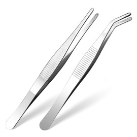 AOZUO Pack of 2 14 cm Curved Tweezers, Stainless Steel Tweezers, Pointed Non-Slip Tweezers, Long Blunt Tweezers, Straight Tweezers, Universal Angled Tweezers for Electronics, Laboratory Work, Aquatic