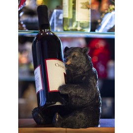 Ebros Rustic Cabin Lodge Decorative Sitting Black Bear Wine Bottle Holder Figurine 7.25" Tall Get Out of Hibernation Slumber Party Bears Beverage Storage Caddy Kitchen Cellar Organizer